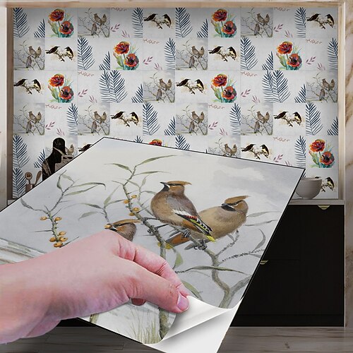 

20/50/100pcs Classic Style Tile Stickers, Decorative Waterproof Tile Stickers,Peel and Stick Vinyl Self-Adhesive Wall Decals ,for Kitchen Bathroom Living Room Furniture and Wall Decor