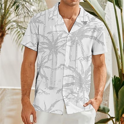 

Homens Camisa Social Coqueiro Estampas Abstratas Aberto para a Lateral Preto Branco Impressão 3D Rua Diário Manga Curta Botão para baixo Imprimir Roupa Tropical Moda Havaiana Macia