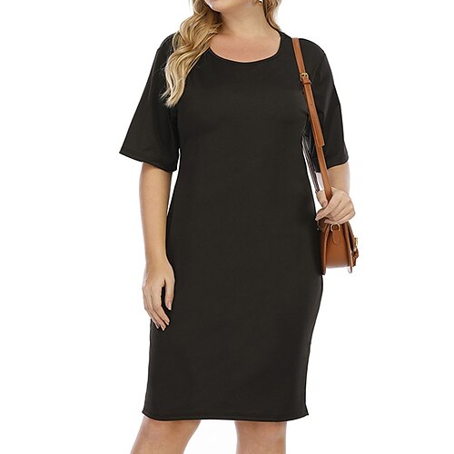 

Per donna Plus Size Abito casual Colore puro Girocollo Manica corta Primavera Estate Informale Vestito longuette Esterno Giornaliero Vestito