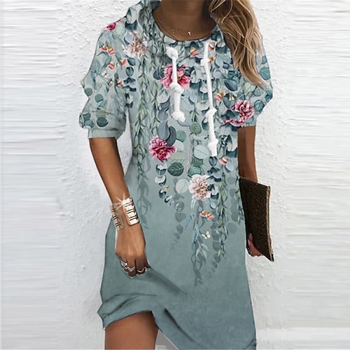 

Mulheres Vestido casual Vestido com capuz Vestido de turno Minivestido Azul Manga Longa Floral Imprimir Inverno Outono Primavera Com Capuz Moda Diário 2022 S M L XL XXL 3XL