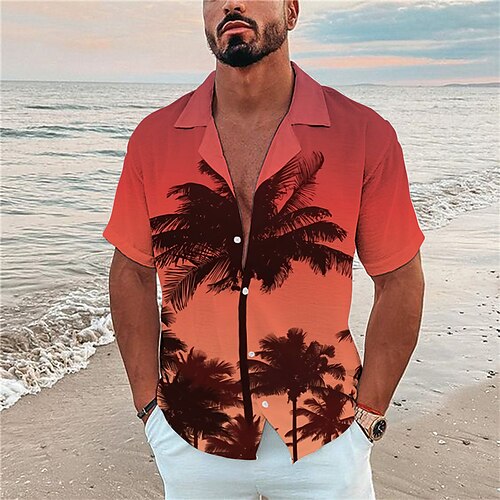 

Men's Shirt Summer Hawaiian Shirt Coconut Tree Graphic Prints Turndown Blue Orange Casual Holiday Short Sleeve Button-Down Print Clothing Apparel Tropical Fashion Hawaiian Soft