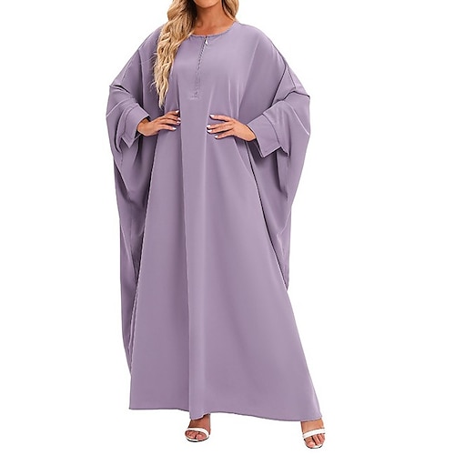 

robe longue Femme Robe casual manche longue Printemps Automne - Classique Moderne Zippé Couleur monochrome Col Ras du Cou Ample 2023 Vert Véronèse Bleu Roi Violet Claire Orange violet foncé Taille