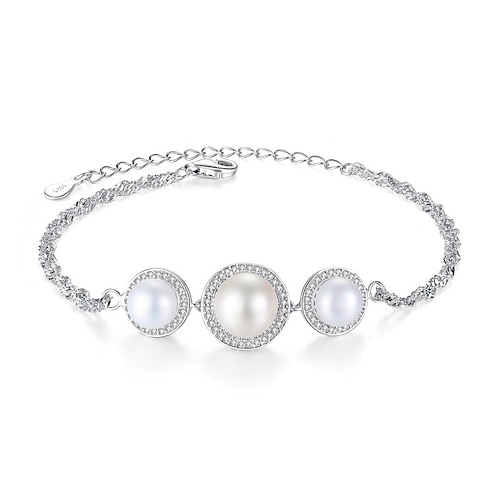 

Dame Lilla Klar Lyserød Ferskvandsperle Armbånd Klassisk Kostbar Koreansk Sød S925 Sterling Sølv Armbånd Smykker Lyserød / Lilla / Hvid Til Fest Gave