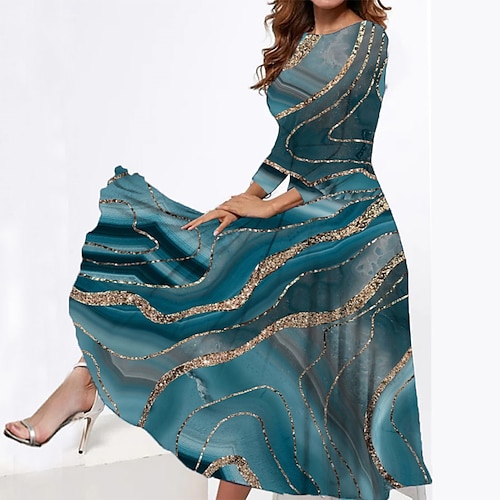 

Women's Casual Dress Swing Dress Midi Dress Blue Khaki Long Sleeve Ombre Pocket Winter Fall Spring Crew Neck Fashion Daily Weekend 2023 S M L XL XXL 3XL