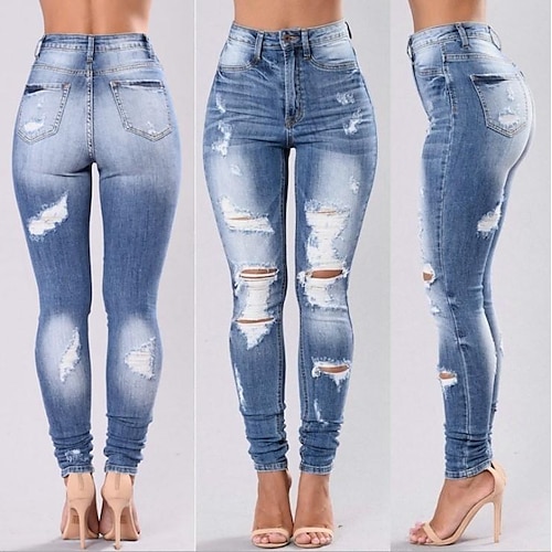

Dame Mager Bukser Leggings Jeans Denimstoff Blå Mote Fritid / hverdag Sidelommer Utskjæring Mikroelastisk Full lengde Komfort عادي S M L XL 2XL