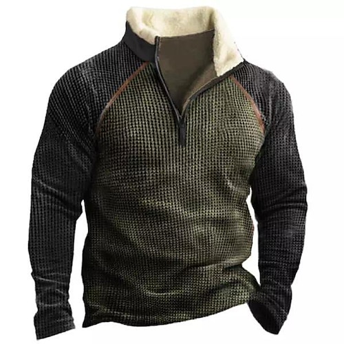 

Homme Sweat zippé Sweat Vert Véronèse Demi fermeture éclair Graphic Bloc de couleur Imprimer Sport Loisir Casual du quotidien 3D effet Polaire Vêtement de rue Design Polaire fine Automne hiver