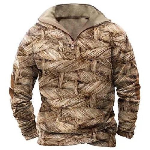 

Men's Zip Up Sweatshirt Pullover Khaki Half Zip Graphic Prints Zipper Print Daily Sports 3D Print Basic Designer Casual Spring Fall Clothing Apparel Hoodies Sweatshirts