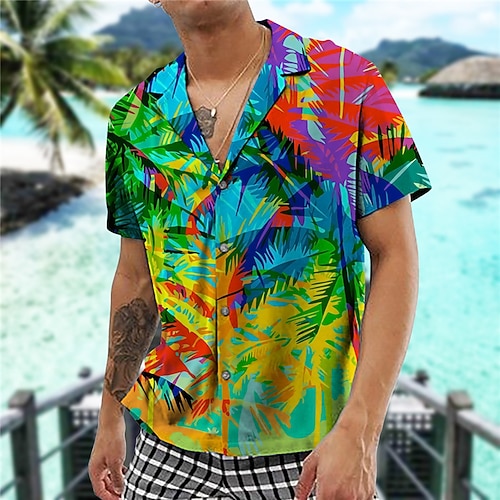 

Men's Shirt Summer Hawaiian Shirt Coconut Tree Graphic Prints Turndown Blue Green 3D Print Casual Holiday Short Sleeve Button-Down Print Clothing Apparel Tropical Fashion Hawaiian Soft