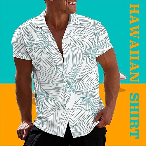 

Men's Shirt Summer Hawaiian Shirt Graphic Prints Leaves Turndown White Blue Casual Holiday Short Sleeve Button-Down Print Clothing Apparel Tropical Fashion Hawaiian Soft