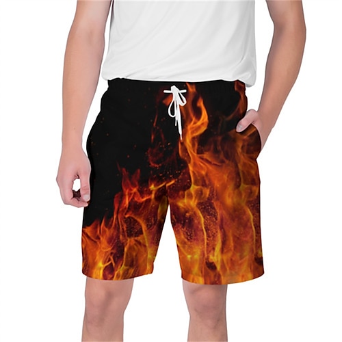 

Men's Shorts Beach Shorts Drawstring Elastic Waist 3D Print Graphic Flame Breathable Soft Short Casual Daily Holiday Streetwear Hawaiian Red Green Micro-elastic