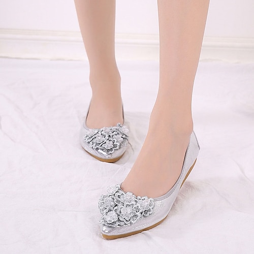 

Per donna Slip-On Scarpe comfort Taglie forti Ufficio Giornaliero Con diamantini Di pizzo Floreale Basso Appuntite stile sveglio Elegante Informale Raso Mocassino Tinta unica Argento Floreale (nero