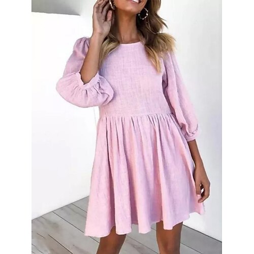 

Damen Casual kleid Etuikleid Abgestuftes Kleid Minikleid Rosa Blau Beige 3/4 Ärmel Einfarbig Rüschen Sommer Frühling Rundhalsausschnitt Modisch herbstkleider 2023 S M L XL