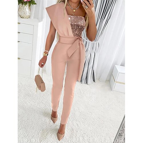 

Women's Party Dress Long Dress Maxi Dress Black Pink Red Short Sleeve Pure Color Sequins Winter Fall Spring One Shoulder Fashion Evening Party 2022 S M L XL XXL