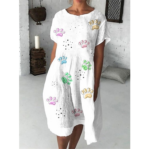 

Robe mi-longue Femme Robe casual Demi Manches Eté Printemps - Mode Poche Imprimer Animal Chat Abstrait Col Ras du Cou Ample 2023 Blanche Bleu Bleu clair Gris S M L XL XXL 3XL