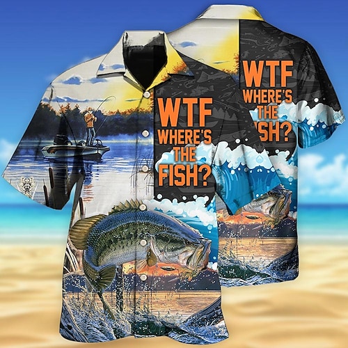 

Per uomo Camicia Camicia hawaiana Alfabetico Stampe astratte Prodotti per pesci Collo ripiegabile Blu Informale Per eventi Manica corta Bottone giù Stampa Abbigliamento Tropicale Di tendenza Hawaiano