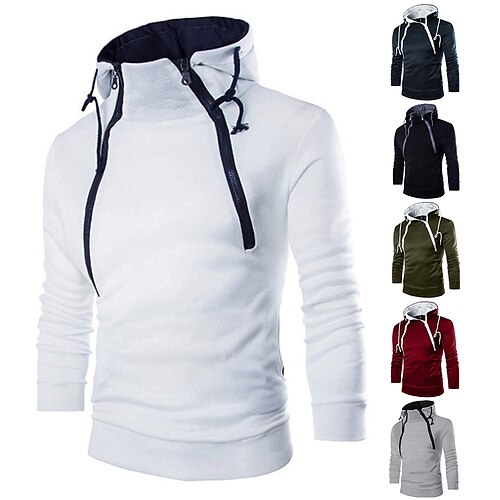 

men's sweater double zipper sweater pure color hooded autumn winter long-sleeved sweater men's jacket