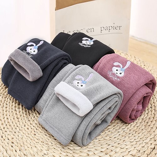 

Kids Girls' Fleece Lined Leggings Rabbit Fashion Outdoor Cotton 3-7 Years Winter Black Purple Light Gray / Fall