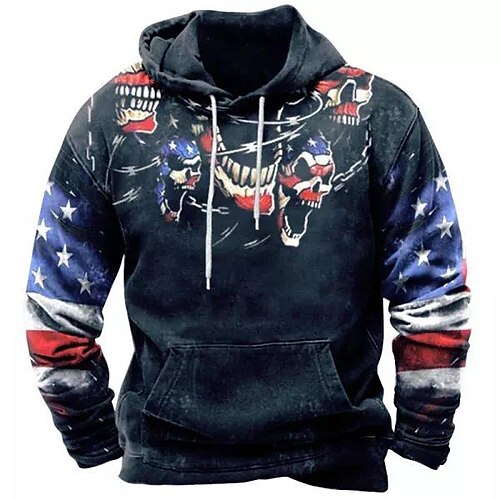 

Men's Pullover Hoodie Sweatshirt Navy Blue Hooded Skull Graphic Prints National Flag Print Daily Sports 3D Print Basic Streetwear Designer Spring Fall Clothing Apparel Hoodies Sweatshirts