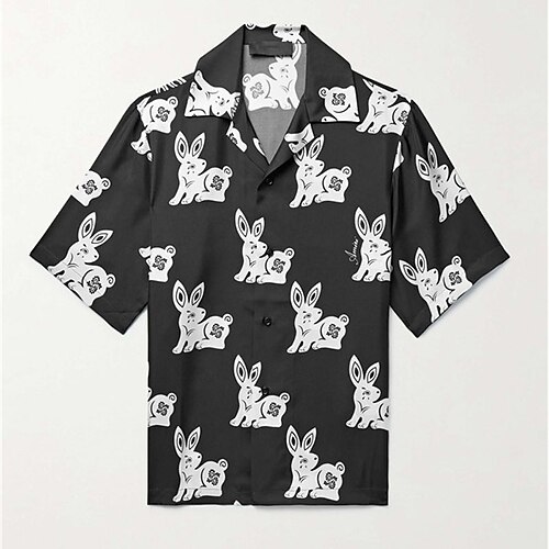 

Men's Shirt Summer Hawaiian Shirt Rabbit Graphic Prints Turndown Black Casual Holiday Short Sleeve Button-Down Print Clothing Apparel Tropical Fashion Hawaiian Soft