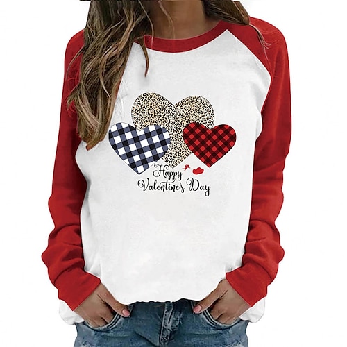 

Per donna maglietta Nero Bianco Verde Leopardo A quadri Stampa Manica lunga San Valentino Fine settimana Essenziale Rotonda Standard Pittura Coppia S