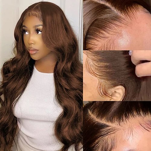 

13x4 auburn brown body wave blonde front parykker 180% tæthed kastanjebrun farvet menneskehår parykker til sorte kvinder hd transparent blonde front paryk menneskehår med babyhår blegede knuder mand