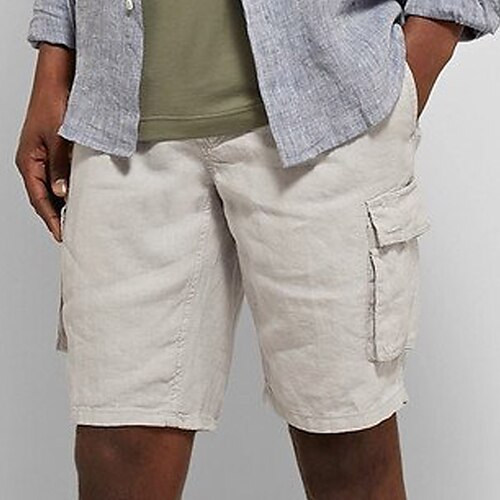 

Homens Calção Shorts de linho Shorts de verão Com Cordão Cintura elástica Bolso multi Tecido Conforto Respirável Curto Casual Feriado Para Noite Misto de Algodão e Linho Moda Roupa de rua Preto Branco