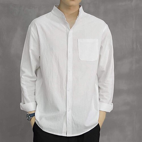 

Per uomo camicia di lino Camicia estiva Camicia da spiaggia Nero Bianco Verde militare Manica lunga Liscio Colletto alla coreana Estate Primavera Esterno Giornaliero Abbigliamento Bottone giù