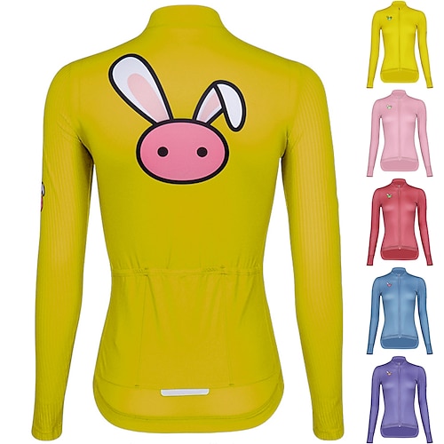 

21Grams Women's Cycling Jersey Long Sleeve Bike Jersey Top with 3 Rear Pockets Mountain Bike MTB Road Bike Cycling Breathable Quick Dry Moisture Wicking Reflective Strips Yellow Rosy Pink Red Rabbit