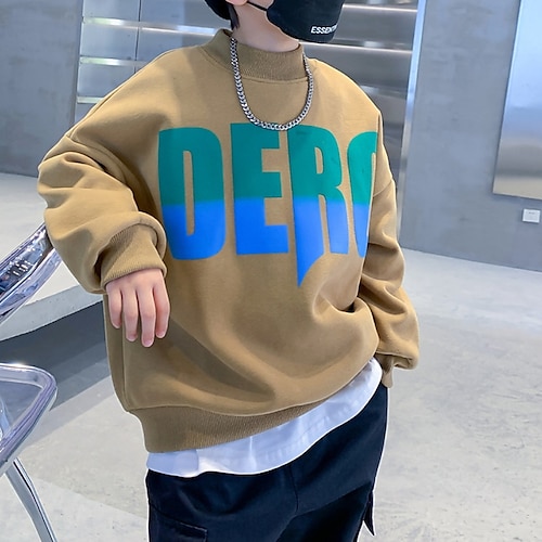 

Barn Gutt Genser Genser Bokstaver Langermet Crewneck Barn Topp Avslappet Genser Mote Kul Svart Rød kaffe Vinter 7-13 år