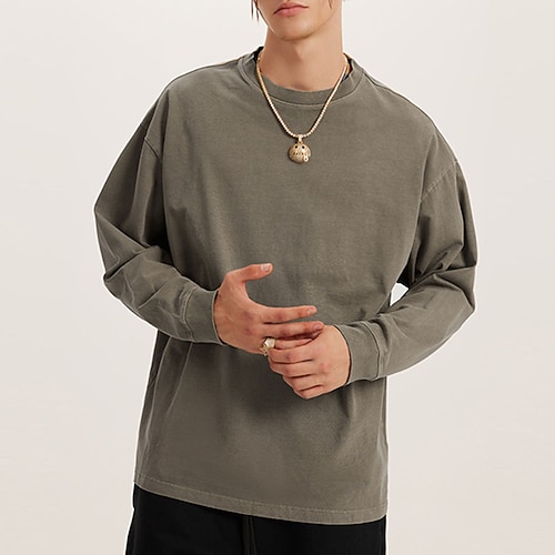 

Men's T shirt Tee Oversized Shirt Plain Solid Colored Round Neck Outdoor Street Long Sleeve Clothing Apparel Cotton Vintage Casual Oversized Comfortable
