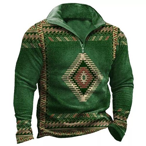 

Men's Zip Up Sweatshirt Pullover Green Half Zip Tribal Graphic Prints Zipper Print Daily Sports 3D Print Basic Designer Casual Spring Fall Clothing Apparel Hoodies Sweatshirts