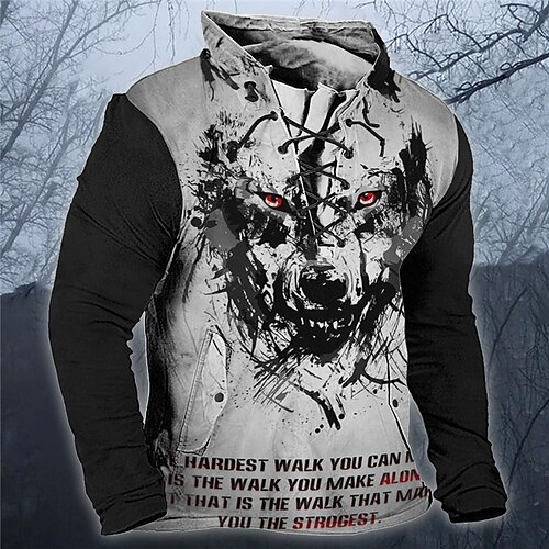 

Men's Sweatshirt Pullover Red Blue Orange Green Gray Standing Collar Animal Wolf Graphic Prints Lace up Sports Outdoor Casual Daily 3D Print Basic Streetwear Designer Spring Fall Clothing Apparel