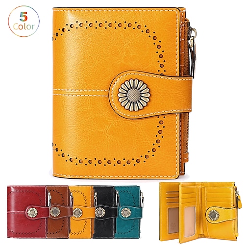

Small Women Wallet Genuine Leather Bifold Purse RFID Blocking Card Holder