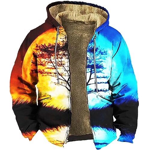 

Men's Full Zip Hoodie Jacket Yellow Purple Hooded Tree Graphic Prints Zipper Print Casual Daily Holiday 3D Print Fleece Designer Thin fleece Winter Clothing Apparel Hoodies Sweatshirts