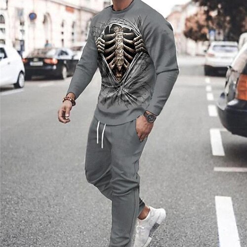 

Homme Ensemble Survetement Survêtement Ensemble de sweats à capuche Gris Col Ras du Cou Graphic Squelette 2 Pièces Imprimer Sport Loisir Casual Des sports 3D effet basique Vêtement de rue Vêtement