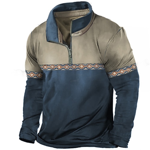 

Hombre Sudadera con cremallera Pull-over Azul Piscina Media cremallera Bloque de color Estampados Cremallera Estampado Diario Deportes Impresión 3D Básico Design Casual Primavera Otoño Ropa