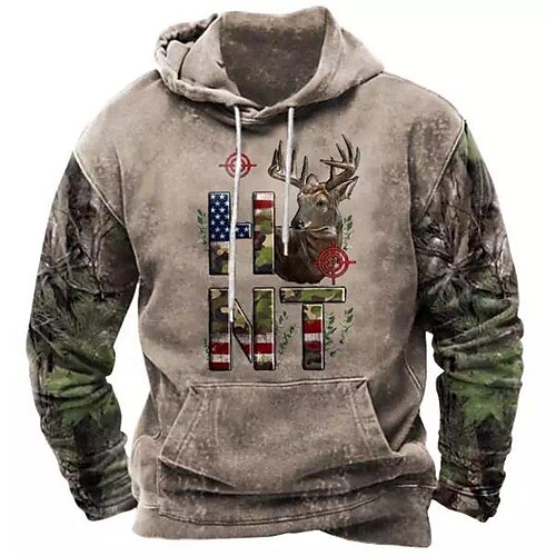 

Men's Pullover Hoodie Sweatshirt Brown Hooded Animal Graphic Prints Reindeer Print Daily Sports 3D Print Basic Streetwear Designer Spring Fall Clothing Apparel Hoodies Sweatshirts