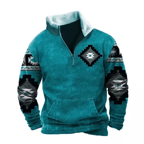 

Men's Zip Up Sweatshirt Pullover Black Blue Brown Light Blue Half Zip Bohemian Style Graphic Prints Zipper Print Daily Sports Going out 3D Print Basic Casual Thin fleece Winter Clothing Apparel