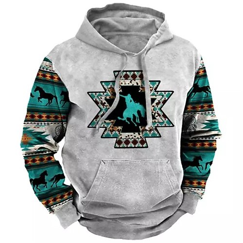 

Men's Pullover Hoodie Sweatshirt Brown Brown 2 Gray Hooded Color Block Horse Graphic Prints Print Daily Sports 3D Print Basic Streetwear Designer Spring Fall Clothing Apparel Hoodies Sweatshirts