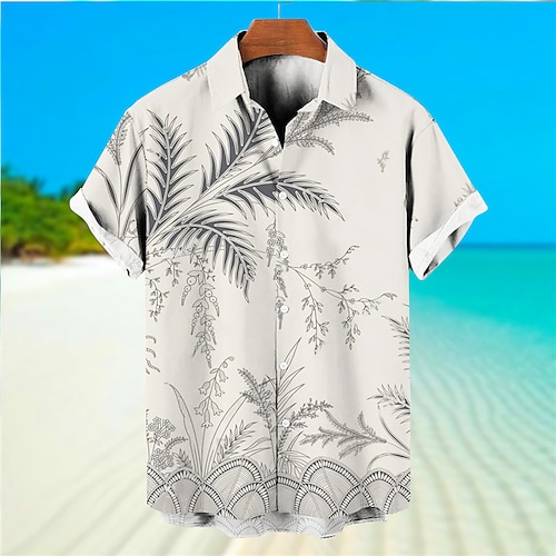 

Herren Hemd Grafik-Drucke Blätter Umlegekragen Fuchsie Grau 3D-Druck Outdoor Strasse Kurze Ärmel Button-Down Bedruckt Bekleidung Tropisch Modisch Designer Hawaiianisch