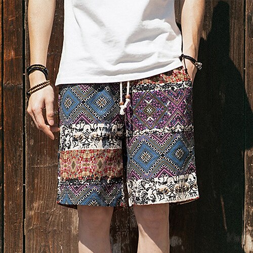 

Per uomo Pantaloncini estivi Pantaloncini da spiaggia Tasche A cordoncino Vita elastica Stampe astratte Esterno Giornaliero Per uscire Misto cotone Di tendenza Streetwear Nero Vino Anelastico