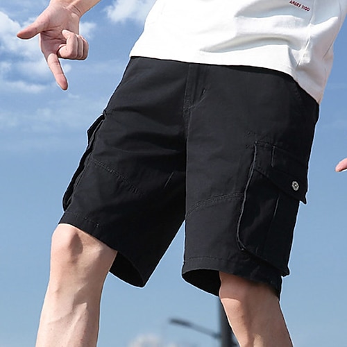 

Men's Cargo Shorts Shorts 6 Pocket Plain Comfort Breathable Knee Length Casual Daily Streetwear 100% Cotton Sports Fashion Black Green Micro-elastic