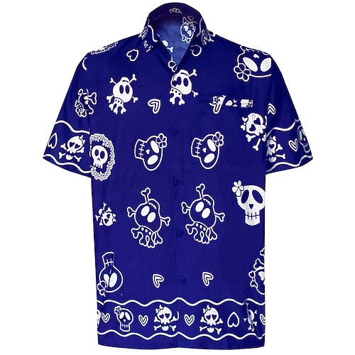 

Men's Shirt Summer Hawaiian Shirt Skull Heart Graphic Prints Turndown Navy Blue Outdoor Street Short Sleeves Button-Down Print Clothing Apparel Tropical Fashion Hawaiian Designer