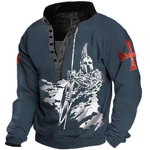 

Men's Sweatshirt Pullover Navy Blue Standing Collar Graphic Prints Print Casual Daily Sports 3D Print Streetwear Designer Casual Spring Fall Clothing Apparel Knight Hoodies Sweatshirts