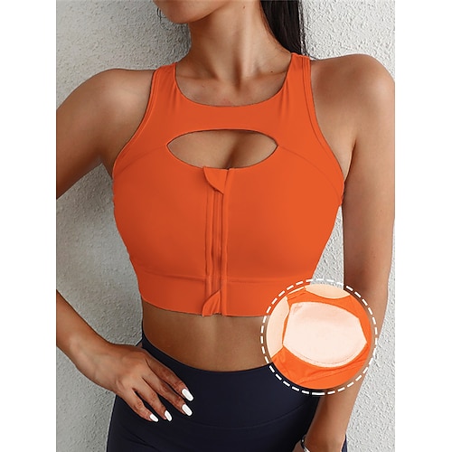 

Women's High Support Sports Bra Running Bra Zip Front Molded Cup Bra Top Padded Fitness Gym Workout Running High Impact Quick Dry Shockproof Black Purple Orange Solid Colored
