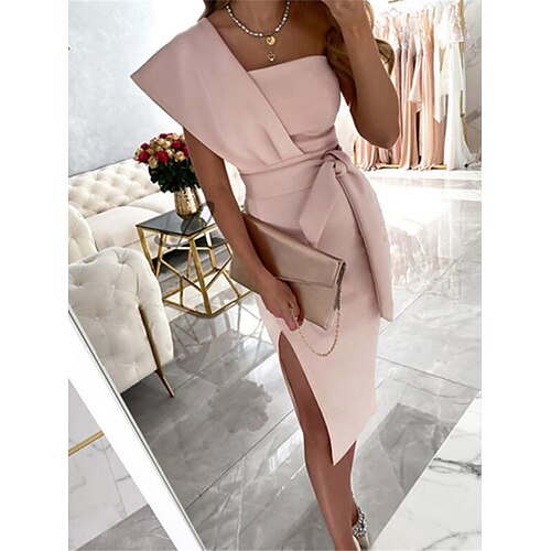 

Women's Work Dress Sheath Dress Midi Dress Pink Red Blue Sleeveless Pure Color Split Summer Spring One Shoulder Fashion Office 2023 S M L XL 2XL 3XL