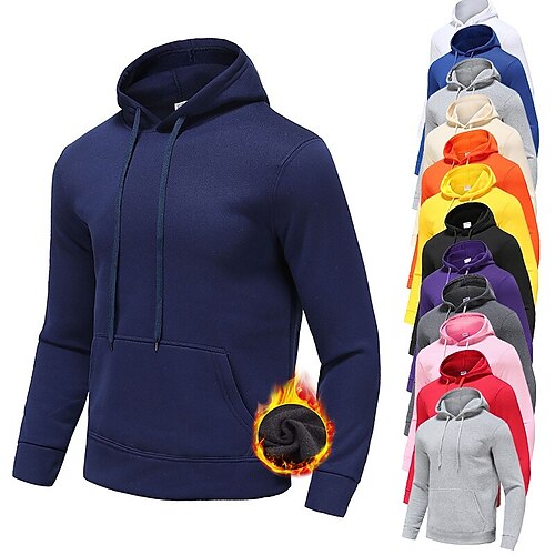

Men's Hoodie Sweatshirt Pocket Long Sleeve Top Street Casual Winter Fleece Thermal Warm Breathable Soft Fitness Gym Workout Performance Sportswear Activewear Solid Colored Black Purple Yellow