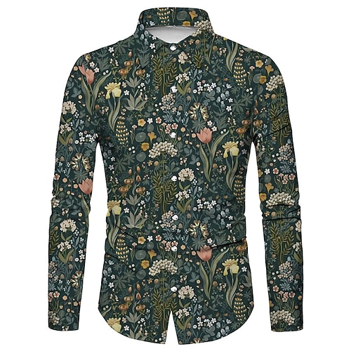 

Men's Shirt Floral Graphic Prints Turndown Blue Green 3D Print Outdoor Street Long Sleeve Button-Down Print Clothing Apparel Fashion Designer Casual Soft