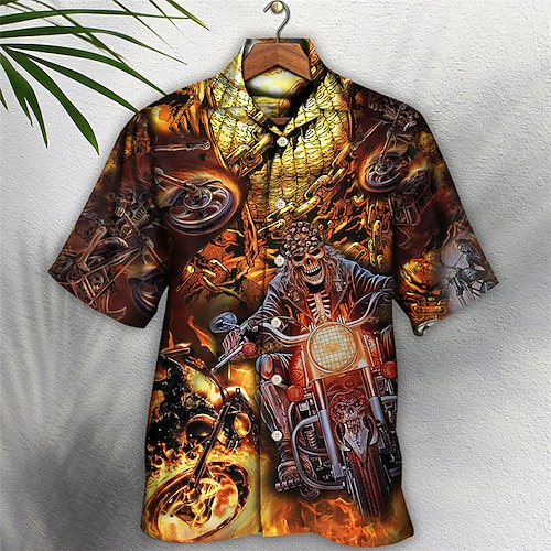 

Men's Shirt Summer Hawaiian Shirt Skull Graphic Prints Cuban Collar Black Yellow Gold Outdoor Casual Short Sleeve Print Clothing Apparel Sports Fashion Streetwear Designer