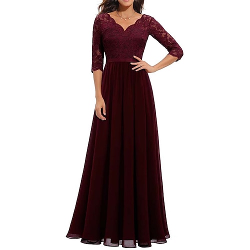 

Women's Party Dress Lace Dress Long Dress Maxi Dress Black White Yellow Half Sleeve Pure Color Lace Winter Fall Spring V Neck Fashion Date 2022 S M L XL